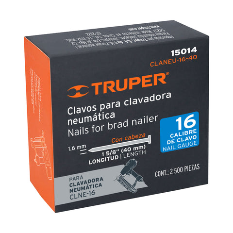 Caja con 2500 clavos calibre 16, 40 mm para CLNE-16, Truper | CLANEU-16-40 | 15014