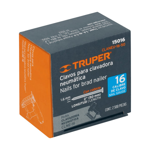 Caja con 2500 clavos calibre 16, 50 mm para CLNE-16, Truper | CLANEU-16-50 | 15016