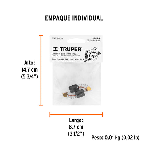 Bolsa con 2 carbones de repuesto para SICI-7-1/4A3, TRUPER | CB-SC-7-1/4A3 | 15029