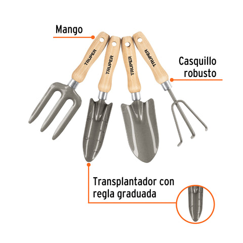 Juego de 4 herramientas, mangos de 6' para jardín, Truper | JJ-4 | 15030