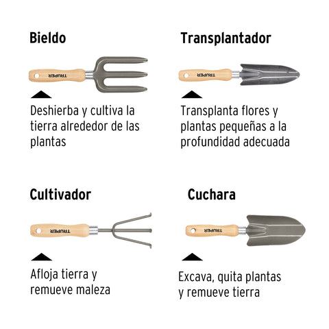 Juego de 4 herramientas, mangos de 6' para jardín, Truper | JJ-4 | 15030