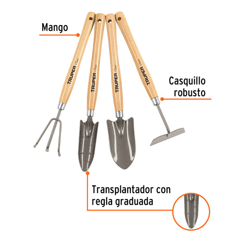 Juego de 4 herramientas para jardín, mango 12-1/4', TRUPER | JJ-4L | 15040