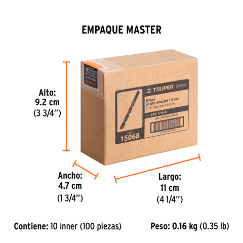 Broca HSS 1/16' Trublack para metal, Truper | BAV-1/16-N | 15068