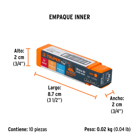 Broca HSS 3/32' Trublack para metal, Truper | BAV-3/32-N | 15076