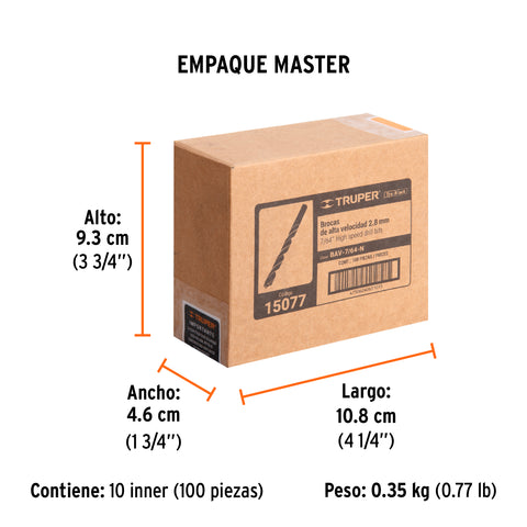 Broca HSS 7/64' Trublack para metal, Truper | BAV-7/64-N | 15077