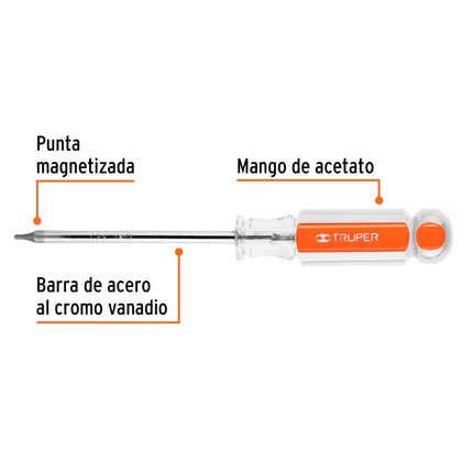 Desarmador punta Torx T 10 mango de acetato, Truper | DT-10 | 15101