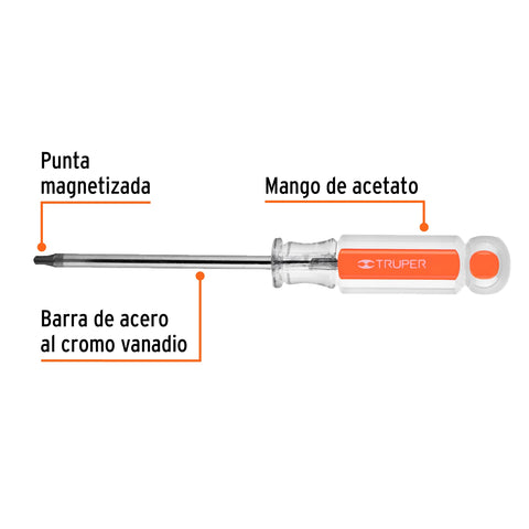 Desarmador punta Torx T 20 mango de acetato, Truper | DT-20 | 15103