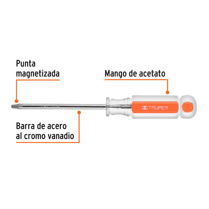 Desarmador punta Torx T 25 mango de acetato, Truper | DT-25 | 15104