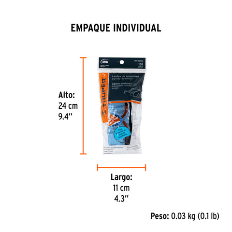 Lentes de seguridad ajustables azules, Truper Classic | LEN-2000Z | 15136