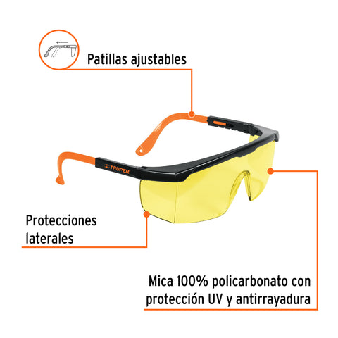 Lentes de seguridad ajustables ambar, Truper Classic | LEN-2000A | 15137