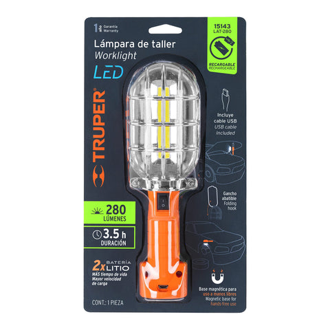 Lámpara LED 280 lm de taller, recargable, Truper | LAT-280 | 15143