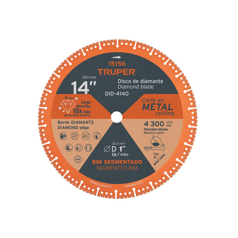 Disco de diamante de 14' x 4 mm, corte de metal, TRUPER | DID-4140 | 15156