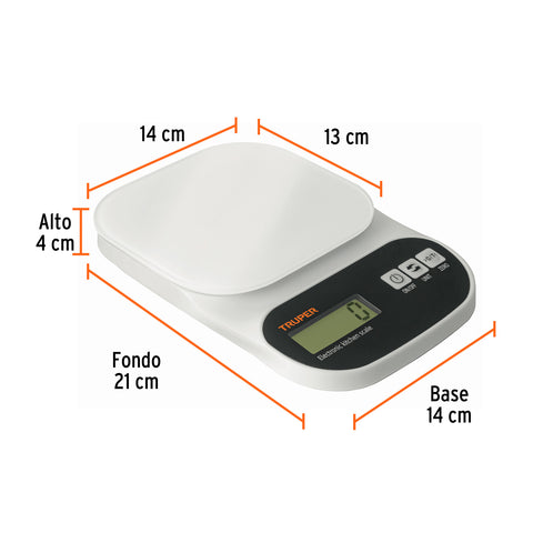 Báscula digital para cocina, plato de vidrio, 5 kg, Truper | BASE-5EC | 15160