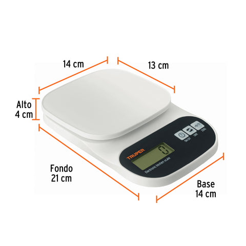 Báscula digital para cocina, plato de ABS, 5 kg, Truper | BASE-5EP | 15161
