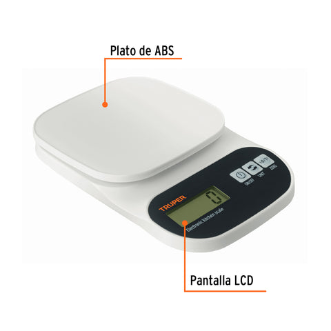 Báscula digital para cocina, plato de ABS, 5 kg, Truper | BASE-5EP | 15161