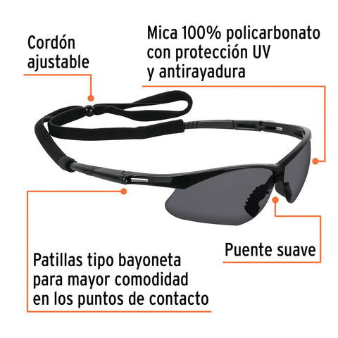 Lentes seguridad grises antiempaño c/cordón ajustable, Sport | LESP-SN | 15172