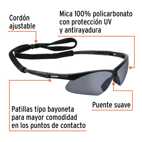 Lentes seguridad espejo plata c/cordón ajustable, Sport | LESP-EP | 15182