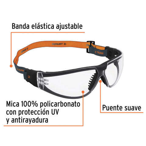 Lentes de seguridad, transparente con banda elástica, Active | LEDE-ST-R | 15304