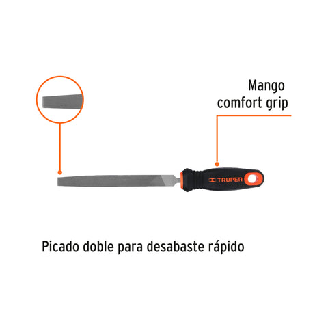 Lima plana bastarda 6' con mango doble inyección, TRUPER | LPB-6T | 15309