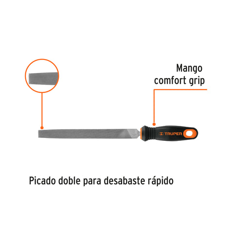 Lima plana bastarda 8' con mango doble inyección, TRUPER | LPB-8T | 15311