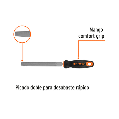 Lima media caña bastarda 6' mango doble inyección, TRUPER | LMCB-6T | 15317