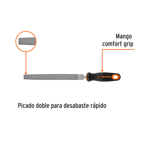Lima media caña bastarda 8' mango doble inyección, TRUPER | LMCB-8T | 15318
