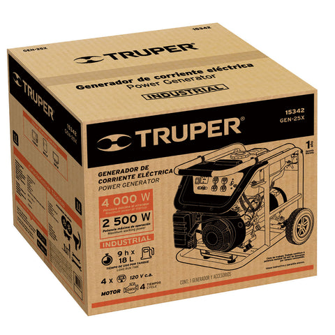 Generador portátil 2.5 kW motor a gasolina, TRUPER | GEN-25X | 15342