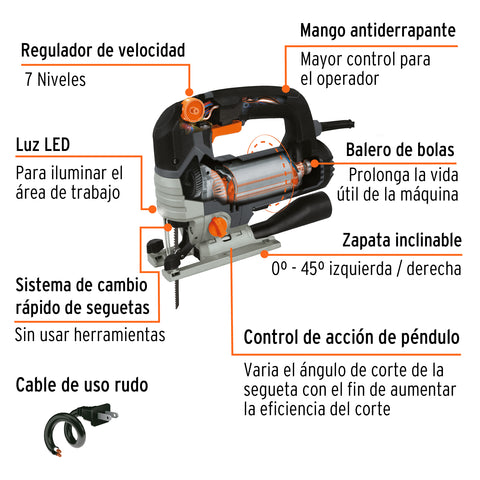 Sierra caladora 750W 5.9 A vel. variable, TRUPER INDUSTRIAL | CALA-NX6 | 15348