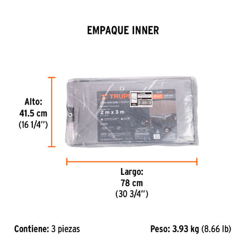 Lona de polietileno reforzada 2 x 3 m, gris, 180g/m2, TRUPER | LT-23 | 15361