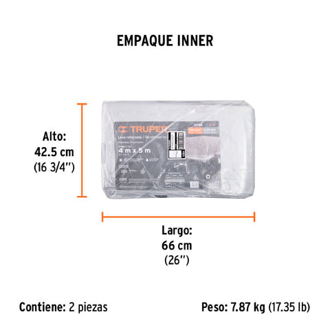 Lona de polietileno reforzada 4 x 5 m, gris, 180g/m2, TRUPER | LT-45 | 15364