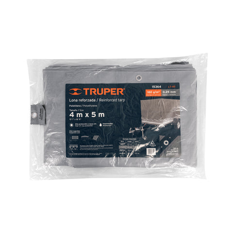 Lona de polietileno reforzada 4 x 5 m, gris, 180g/m2, TRUPER | LT-45 | 15364