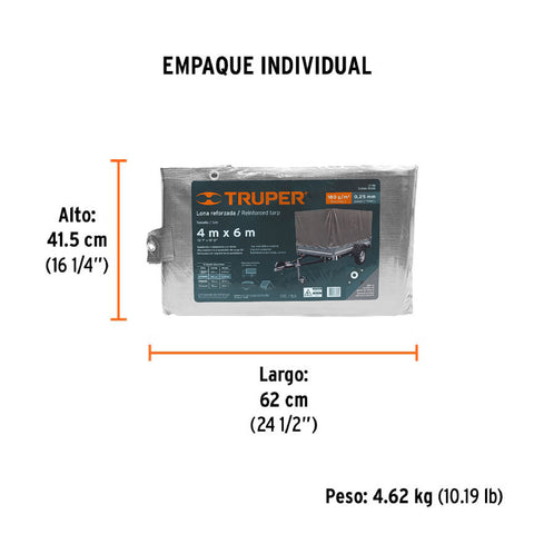 Lona de polietileno reforzada 4 x 6 m, gris, 180g/m2, TRUPER | LT-46 | 15365