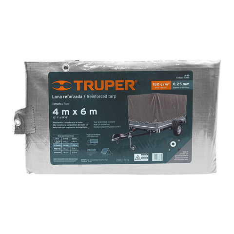 Lona de polietileno reforzada 4 x 6 m, gris, 180g/m2, TRUPER | LT-46 | 15365