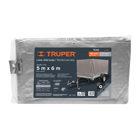 Lona de polietileno reforzada 5 x 6 m, gris, 180g/m2, TRUPER | LT-56 | 15366