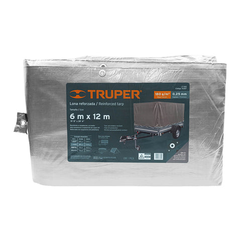 Lona de polietileno reforzada 6x12 m, gris, 180g/m2, TRUPER | LT-612 | 15367