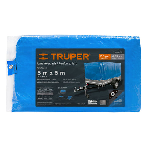 Lona de polietileno reforzada 5 x 6 m, azul, 180g/m2, TRUPER | LT-56Z | 15374