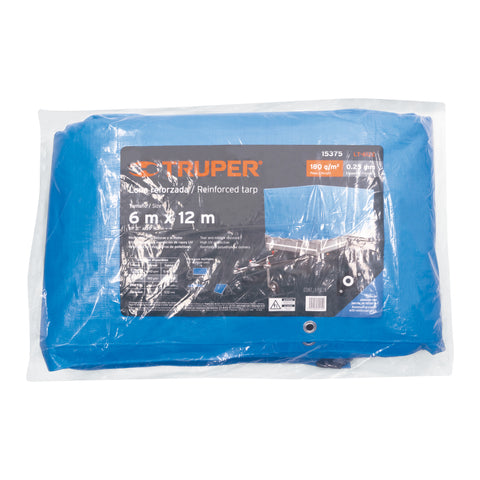 Lona de polietileno reforzada 6x12 m, azul, 180g/m2, TRUPER | LT-612Z | 15375
