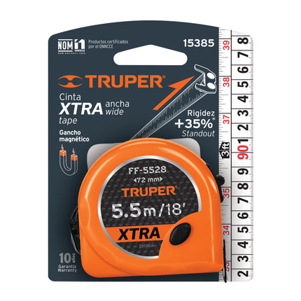 Flexómetro XTRA 5.5 m cinta extra ancha 28 mm, Truper | FF-5528 | 15385