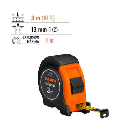 Flexómetro contra impactos 3 m cinta 13 mm grad. métrica | FH-3ME | 15387