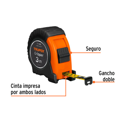 Flexómetro contra impactos 3 m cinta 13 mm grad. métrica | FH-3ME | 15387