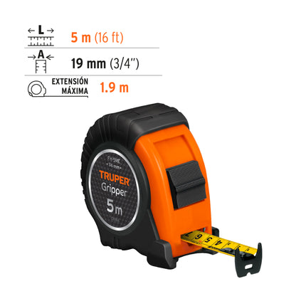 Flexómetro contra impactos 5 m cinta 19 mm grad. métrica | FH-5ME | 15388