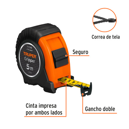 Flexómetro contra impactos 5 m cinta 19 mm grad. métrica | FH-5ME | 15388