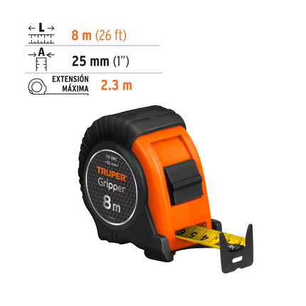 Flexómetro contra impactos 8 m cinta 25 mm grad. métrica | FH-8ME | 15389