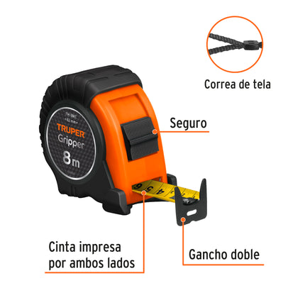 Flexómetro contra impactos 8 m cinta 25 mm grad. métrica | FH-8ME | 15389