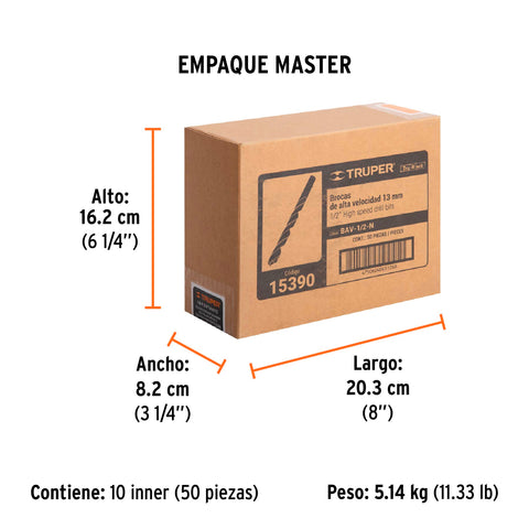 Broca HSS 1/2' Trublack para metal, Truper | BAV-1/2-N | 15390
