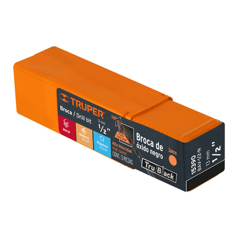 Broca HSS 1/2' Trublack para metal, Truper | BAV-1/2-N | 15390