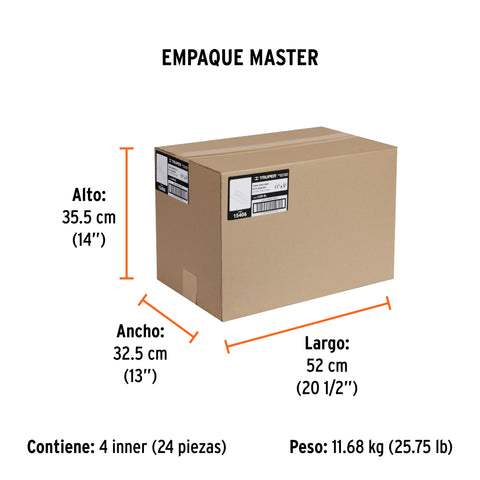 Llana 11' canto recto, 6 remaches, mgo madera, Truper | LLM-6L | 15406