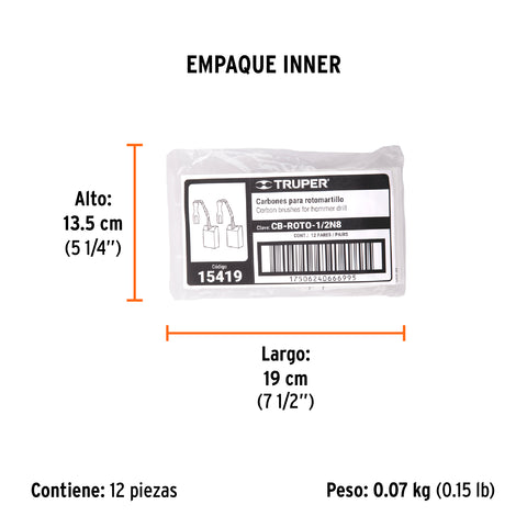 Bolsa con 2 carbones de repuesto para ROTO-1/2N8, TRUPER | CB-ROTO-1/2N8 | 15419