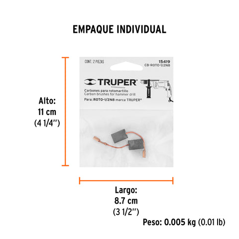 Bolsa con 2 carbones de repuesto para ROTO-1/2N8, TRUPER | CB-ROTO-1/2N8 | 15419
