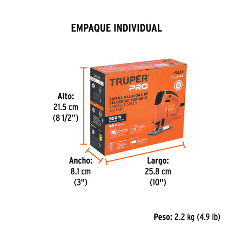 Sierra caladora 550W 4.5 A vel. variable, TRUPER PRO | CALA-A3 | 15420